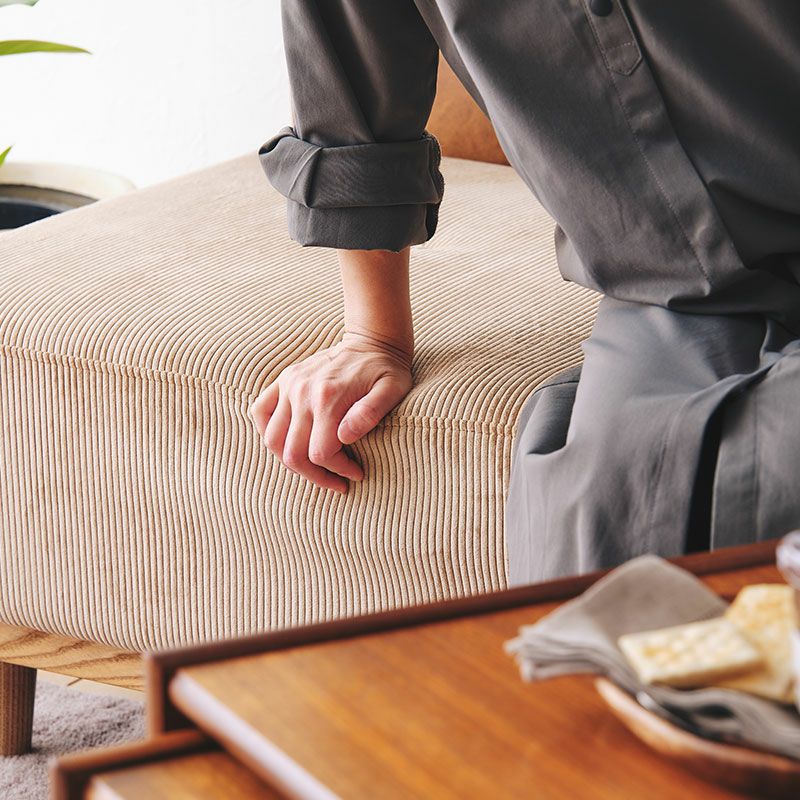 【のびたわ】コーデュロイ ベンチ ベージュ 家具　椅子 ベンチソファ 幅140cm］CHISSAベンチ ＜コーデュロイ×木脚＞（右背/左背