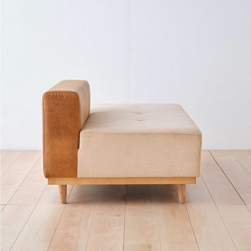 【のびたわ】コーデュロイ ベンチ ベージュ 家具　椅子 ベンチソファ 幅140cm］CHISSAベンチ ＜コーデュロイ×木脚＞（右背/左背